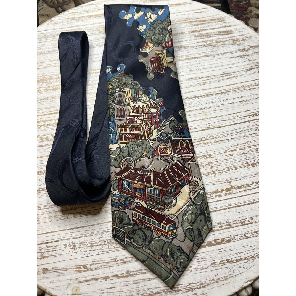 Vintage 1994 McDonald's Collection Neck Tie‎ City Scape Puzzle Pieces Restaurant